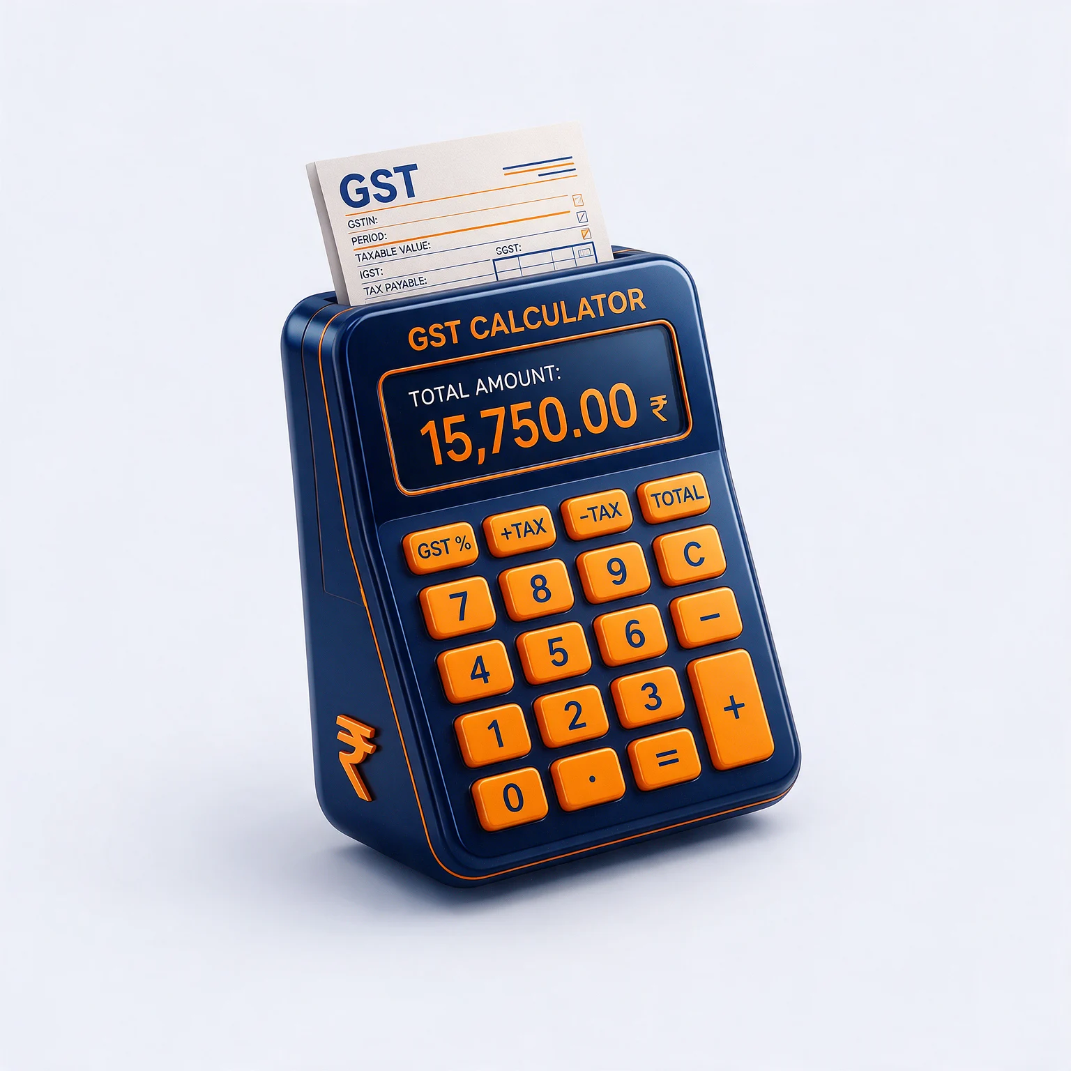 Calculator with GST document and rupee coins