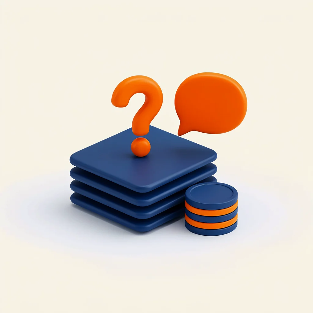 Pile of paperwork and folders with a question mark